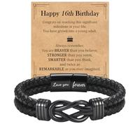 EPIRORA 16 Year Old Boy Birthday Gifts Ideas, Black Braided Leather Infinity Knot Bracelets, 16th Birthday Decorations Bracelet Coolest Gifts for 16 Year Old Boys Son Grandson Nephew Brother Friend