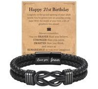 EPIRORA 21st Birthday Gifts for Him, Black Braided Leather Infinity Knot Bracelets, 21st Birthday Decorations Bracelet Gift Ideas, Cool Gifts for 21 Year Old Men Boys Son Grandson Nephew Friend