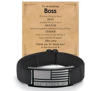 EPIRORA Boss Day Gifts for Men- Black American Flag Military Stainless Steel Braided Band Mens Bracelet, Christmas Leadership Appreciation Thank You Gift Ideas for Boss Mentor Leader Coworker