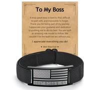 EPIRORA Boss Day Gifts for Men- Black American Flag Military Stainless Steel Braided Band Mens Bracelet, Christmas Leadership Appreciation Thank You Gift Ideas for Men Mentor Leader Coworker