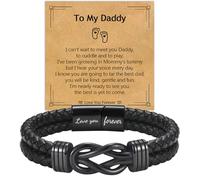 EPIRORA Gifts for New Dad- Black Braided Leather Infinity Knot Bracelets for Men Him, First Time Dad to Be Jewelry Gifts for Christmas Stocking Stuffers Birthday Father's Day