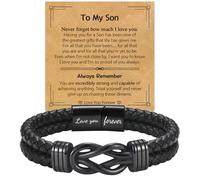 EPIRORA Gifts for Son from Mom Dad- Black Braided Leather Infinity Knot Bracelets for Men Boys, Son Jewelry Gifts for Christmas Birthday Graduation Anniversary Valentine's Day