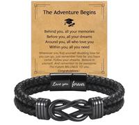 EPIRORA Graduation Gifts Bracelet for Him -Black Braided Leather Infinity Knot Bracelets for Men Boys, Cool Class of 2026 Grad Gifts for 5th Grade | 8th Grade | Middle School | College | Master Degree