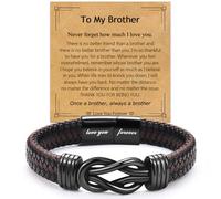 EPIRORA Knot Bracelet Gifts for Brother, Infinity Love Brown Braided Leather Bangle Stainless Steel Bracelets, Birthday Brotherhood Christmas Anniversary Valentine's Day Present for Men Boys
