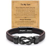EPIRORA Knot Bracelet Gifts for Son, Infinity Love Brown Braided Leather Bangle Stainless Steel Bracelets, Graduation Birthday Christmas Anniversary Valentine's Day Present for Men Boys from Parents