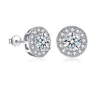 EPIRORA Silver Stud Earrings for Women Girls, Sterling Silver Round Halo Cubic Zirconia Studs, Dainty Bridal Diamond Stud Earrings Jewellery Set for Wedding Anniversary (Silver)