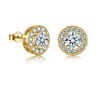 EPIRORA Silver Stud Earrings for Women Girls, Sterling Silver Round Halo Cubic Zirconia Studs, Dainty Bridal Diamond Stud Earrings Jewellery Set for Wedding Anniversary (Gold)