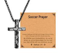 EPIRORA Soccer Gifts for Boys Men- 20" + 2" Inches Stainless Steel Bible Verse Cross Pendant Necklace, Inspirational Religious Jewelry Gifts for Son Grandson Nephew, Black