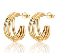 EPIRORA Sterling Silver Gold Earrings for Women,Hypoallergenic Triple Hoop Earrings| Three Chunky Gold Hoop Earrings Unique Claw Earrings Jewellery Gifts for Women