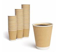 EPISENT 12 oz Ripple Wall Kraft Paper Cups 500 Pack, Insulated Triple Wall Disposable Coffee Cups for Hot Drinks, Recyclable Takeaway Cups for Coffee Tea and Hot Chocolate