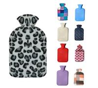 EPISENT 2L Leak-Proof Hot Water Bottle with Soft Fleece Cover - Pain Relief, Cramps & Cozy Nights - Premium Hot Water Bag for Body Comfort & Bed Warmer - White Bottle, Grey Black Print Cover