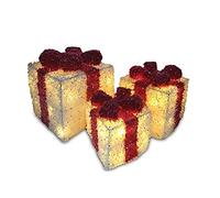 EPISENT 3 Light Up Christmas Parcels Decorative Pre Lit LED Boxes - Super Bright Christmas Decor 3-Piece Set - Set of 3 Contains 55 Super Bright LED - Battery Operated (White & Red)