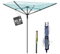 EPISENT 4-Arm 45M Rotary Washing Line - Heavy Duty Outdoor Clothes Airer with Ground Spike | Adjustable Height, Non-Slip Lining, Foldable Whirligig Dryer Umbrella System for Garden & Patio Use
