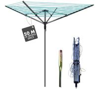 EPISENT 4-Arm 50M Rotary Washing Line - Heavy Duty Outdoor Clothes Airer with Ground Spike | Adjustable Height, Non-Slip Lining, Foldable Whirligig Dryer Umbrella System for Garden & Patio Use