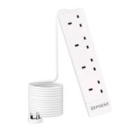 EPISENT 4 Way Extension Lead with 1M Cable - Multi Plug Power Strip with UK Plug - Surge Protected Heavy Duty White Socket - Wall Mountable Extension Cable for Home, Office, Bedroom, Workshop & Garage