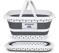 EPISENT 68L Collapsible Laundry Basket Foldable Washing Hamper with Handles | Portable space saving clothes basket with comfort handles for laundry, towels and storage in bathroom, bedroom and home