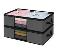 EPISENT 75L Foldable Storage Bags - Fabric Clothes Organiser with Zips & Clear Window - Underbed Storage for Bedding, Duvets, Blankets, Linen - Moving House Packing Boxes - 2 Pack