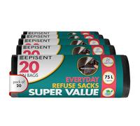 EPISENT 75L Heavy Duty Bin Bags - 400 Extra Strong Black Bin Liners, Leak-Proof & Tear-Resistant, Thick Trash Bags for Kitchen, Garden, Commercial & Everyday Use, Durable & Large Refuse Sacks