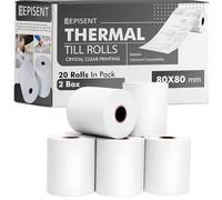 EPISENT 80mm x 80mm Till Rolls - Pack of 40 (2 Box), BPA Free Receipt Paper, High- Quality, Jam-Free Till Roll for Card Machines, POS Systems, Cash Registers & PDQ Printers Thermal Paper Rolls