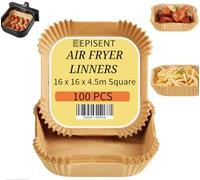 EPISENT Air Fryer Liners Square 100PCS - 16x16x4.5cm Non-Stick Disposable Paper Liners for Air Fryers - Greaseproof Waterproof Heatproof Air Fryer Inserts, Sheets, Basket Liners
