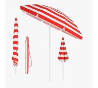 EPISENT Beach Umbrella - 1.9m Travel Sun Parasol with Carry Bag | Adjustable Tilt Shade for Garden, Picnic, Beach & Outdoor Use (RED & WHITE)