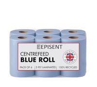 EPISENT Blue Roll 2 Ply Centrefeed Paper Towels, Blue, Pack of 6