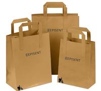 EPISENT Brown Paper Bags with Handles - 250 Pack Recyclable Kraft Paper Gift & Lunch Bags for Food, Sandwiches, Takeaway, Party, Retail & Catering Use (Medium - 8.5x10x4.3”)