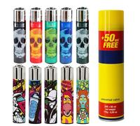 Episent Clipper Lighters 10 Mixed Pack - Refillable, Reusable, Eco-Friendly - Bonus Clipper Gas Canister Included - Multipurpose Lighters for Cigarettes, Candles, and Camping