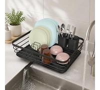 EPISENT Dish Drainer Rack with Drip Tray, Stainless Steel Dish Drying Rack for Kitchen Counter, Cutlery Holder & Plate Rack, Sink Drainer Rack for Washing Up & Kitchen Storage (Black, L)