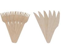 EPISENT Disposable Wooden Fork & Knife, Biodegradable Compostable Cutlery - Plastic-Free, Durable Birchwood Fork & Knife for Parties, Travelling and Everyday Use (Fork - pcs & Knife - pcs)