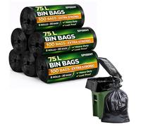 EPISENT Heavy Duty Bin Bags 75 L, 100 Pack Black Refuse Sacks 72 x 85 cm, Extra Strong Rubbish Bags for Home Garden and Commercial Waste Bins