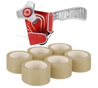 EPISENT Heavy Duty Packaging Tape Gun Dispenser - with Pack of 6 Clear Packaging Tape Rolls - 48MM x 66M - Heavy Duty Packing Tape with Dispenser - Tape Gun - for Parcel Boxes or General Purpose