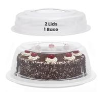 EPISENT Large Cake and Cupcake Carrier with 2 Lids, Round 11 Inch Dessert Storage Box, Lockable Plastic Container with Carry Handle for Transporting Home Baking