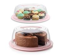 EPISENT Large Cake and Cupcake Carrier with 2 Lids, Round 11 Inch Dessert Storage Box, Lockable Plastic Container with Carry Handle for Transporting Home Baking