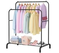 EPISENT Metal Clothing Garment Rack | 155cm Clothes Rail with Bottom Shelf | Heavy-Duty 40kg Capacity | Double Rod for Coats, Skirts, Shirts, Sweaters - Black
