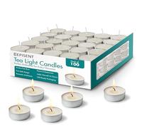 EPISENT Premium Tealight Candles - Pack of 100 Unscented White Tea Lights with Up to 4-Hour Burn in Aluminium Cups - Drip-Free, Smokeless, Long-Lasting - Ideal for Weddings, Events & Home Decor