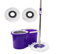 EPISENT Rotary Mop and Bucket Set 10L - Microfibre Floor Spin Mop and Bucket Cleaning Set - 2 Replacement Mop Heads - Rotary Mop for Tile Floors, Home, Office, Kitchen, Hardwood, Laminate. (PURPLE)