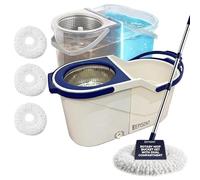 EPISENT Spin Mop and Bucket Set 10L,Separate Clean & Dirty Water, Self-Wringing Floor Mop, Stainless Steel Wringer, 4 Microfibre Heads, Drain Valve, Adjustable Handle, Suitable For all Floor Type