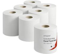 EPISENT White Rolls, 2-Ply Embossed Centre Feed Kitchen Towels, Bulk Pack, Super Absorbent, Food Safe, Strong & Easy Tear, Commercial Wiping Roll for Cleaning (Pack of 2)