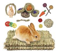Episkey 2pcs Grass Mat for Rabbit, Bunny Chew Toy for teeth Natural wowen bed mat for Hamster Guinea Pigs Rat Chinchilla and gerbils,Boredom Breaker toys for Small Animals (Typ1)