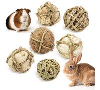 Episkey 6 Pcs Rabbit Chew Toys Natural Grass Ball Rabbit Boredom Breakers Small Pet Accessories Hamster Ball Hamster Toys for Guinea Pig Gerbil Chinchilla (Mini)