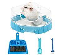 Episkey Hamster Sand Bathroom Set, Gerbil Sand Bath Syrian Hamster Toilet Small Animal Bathtub with Sand Shovel and Mini Broom Set for Gerbil Dwarf Hamster and Small Rodent (Blue)