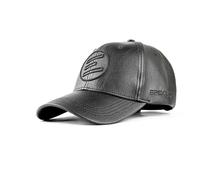 EPISODES Iconic Black Faux Leather Cap - Unisex Adjustable 6-Panel Streetwear Hat, Premium Faux Leather Baseball Cap with Embroidered Logo