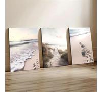 EPLKJHRTU Classic Modern Beach Turtle Posters Coastal Path Prints Sand Dunes & Shoreline Scenes Wall Decor for Living Room Home(30x40cmX3/Internal Frame)