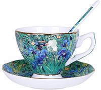 Eplze Bone China Cup &Saucer Set, 7oz- Van Gogh's Paintings (Iris Flower)