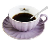 Eplze Ceramic Tea Set, Cup& Saucer Set, Gold Bee Inside the Cup (Purple)