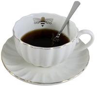 Eplze Ceramic Tea Set, Cup& Saucer Set, Gold Bee Inside the Cup (White)
