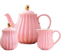 Eplze Ceramic Tea Set, Teapot& Milk Jug& Sugar Bowl (Pink)