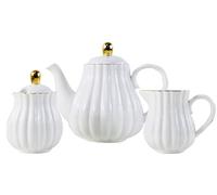 Eplze Ceramic Tea Set, Teapot& Milk Jug& Sugar Bowl (White)