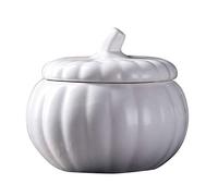 Eplze Cute Pumpkin Bowl, Ceramic Soup Bowl, Strength Porcelain Dessert Bowl with Lid- White